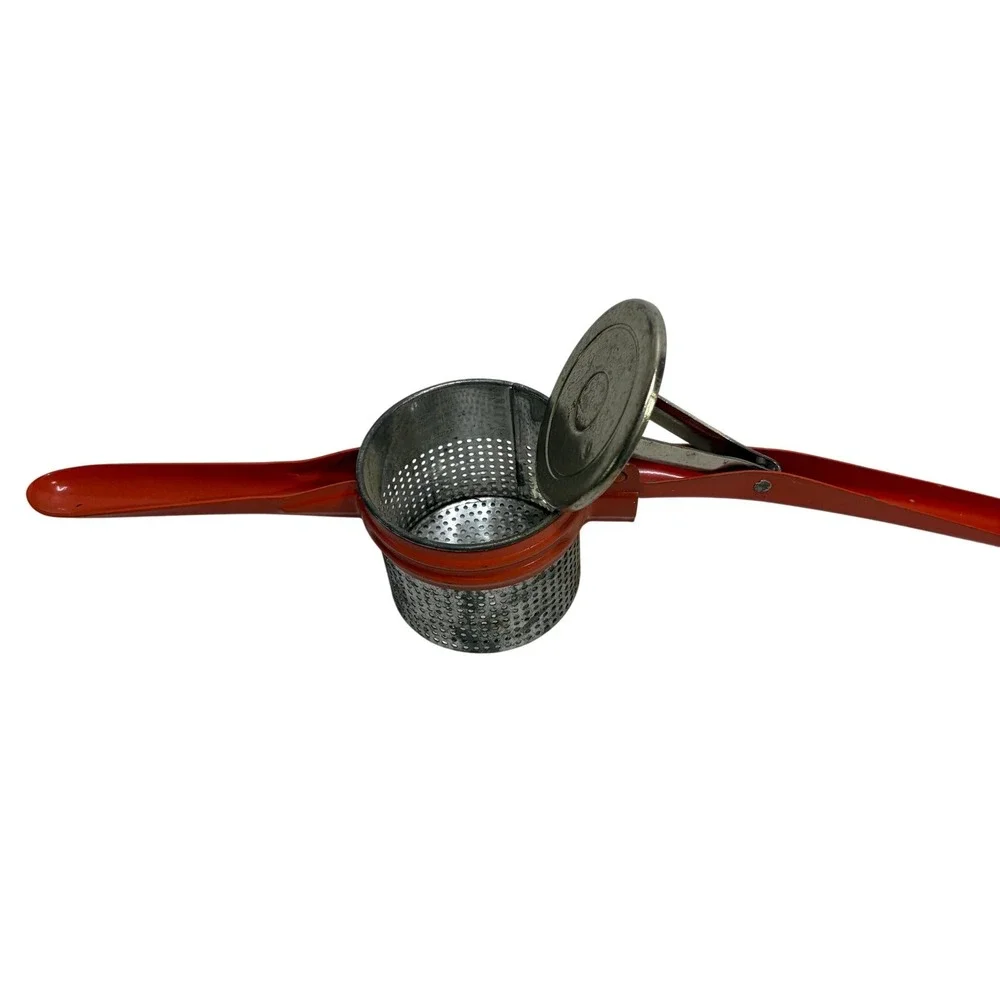 Vintage Red Metal Potato Ricer Manual‎ Food Press Masher Retro Kitchen Tool